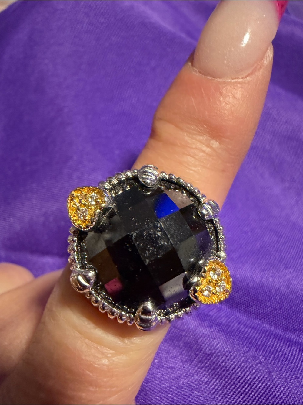 Park Lane Black & Gold Crystal Statement Ring Size 7 New